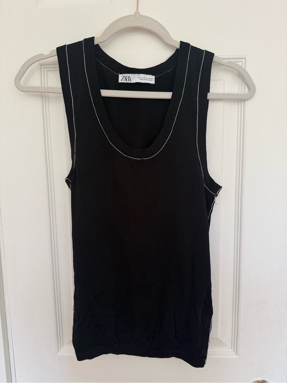 ZARA Black Tank Top with White Contrast Stitching